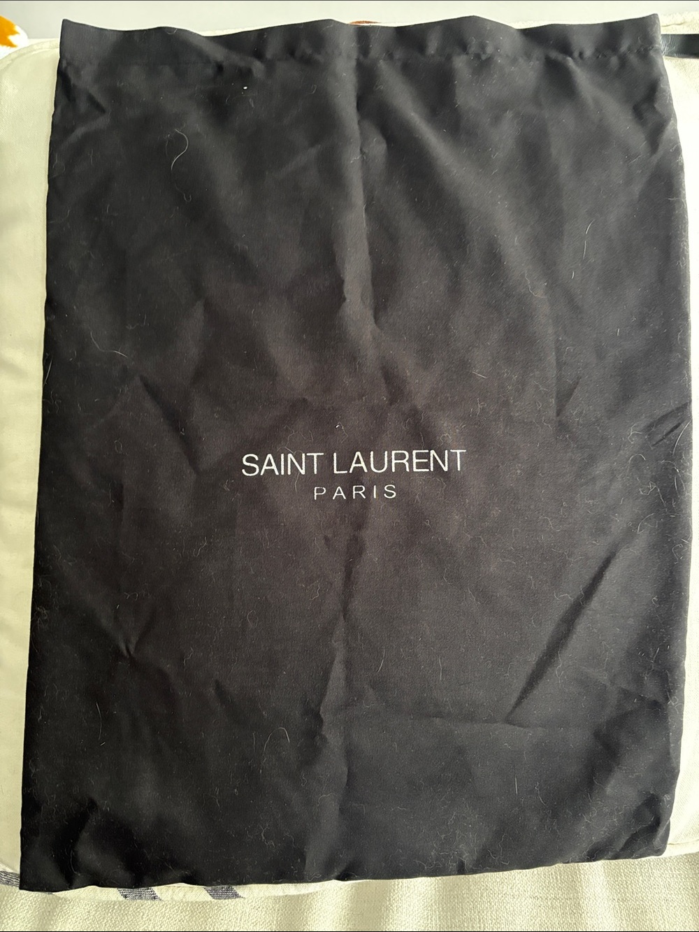 Saint Laurent Black Fabric Drawstring Dust Bag with White Logo 20x15